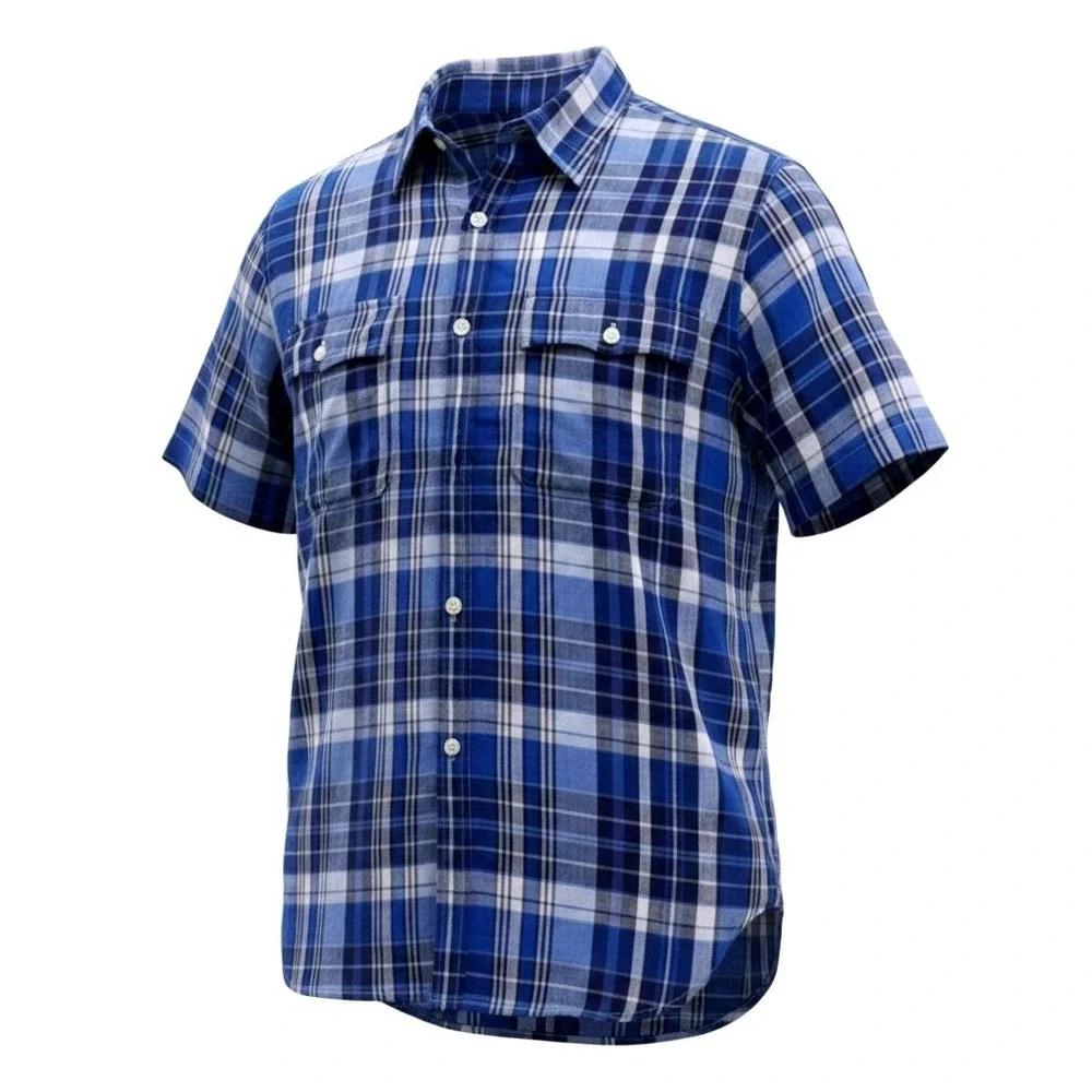 Polo Ralph Lauren Button Down Shirt Mens Medium Blue Plaid Linen Classic Fit